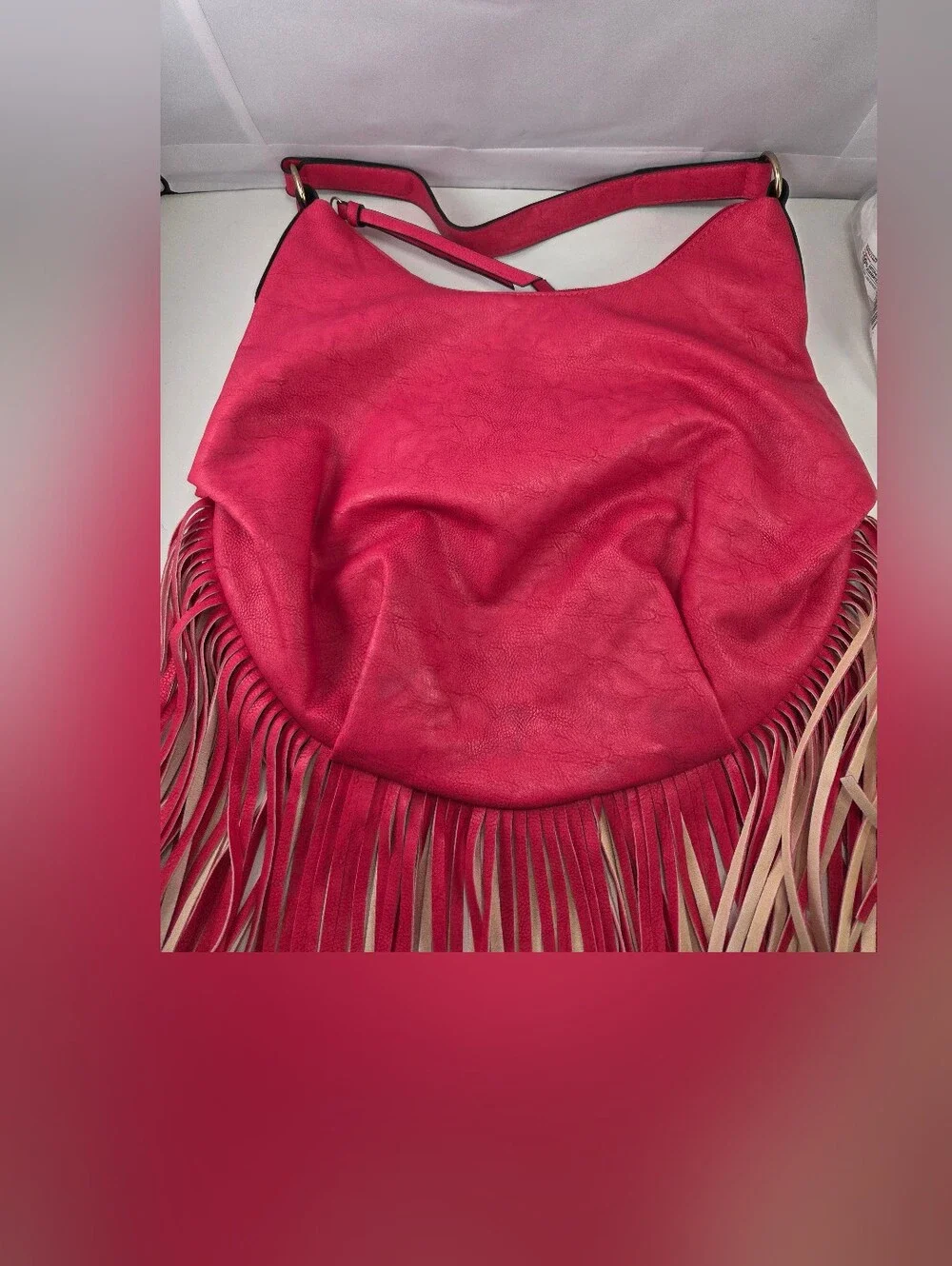 Yoki Hot Pink Fringe Faux Leather Boho Hobo Bag